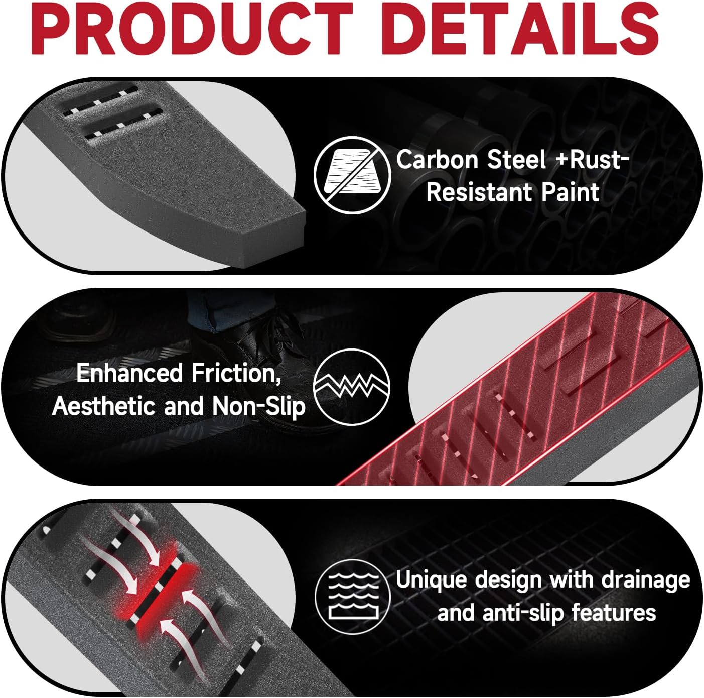 6'' Running Boards Side Steps Nerf Bars – Heavy-Duty Carbon Steel with Black Powder Coating – Durable and Rust-Resistant, Fits for 2019-2024 Silverado Crew Cab (Mixed Slots)