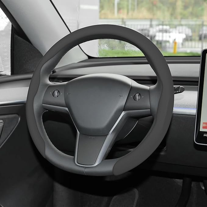 frani Nappa Leather Steering Wheel Cover, Universal 15 Inch Premium Non-Slip Steering Wheel Cover Gray