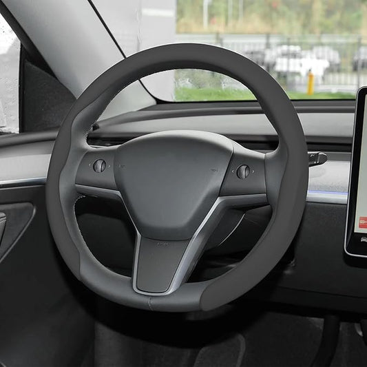 frani Nappa Leather Steering Wheel Cover, Universal 15 Inch Premium Non-Slip Steering Wheel Cover Gray