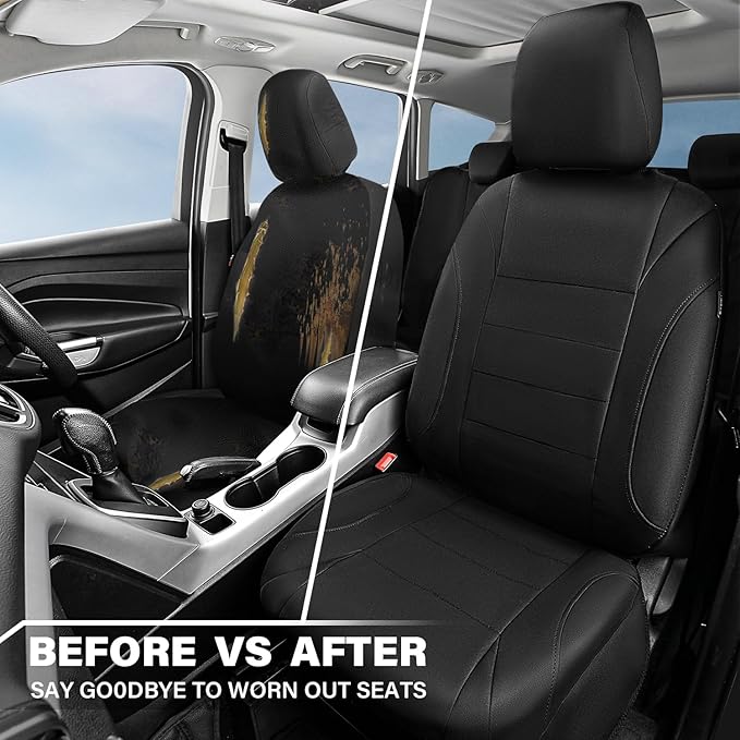 CAR PASS Neoprene EVA Waterproof car seat Covers Front Seats Only, Universal fit for SUV Vehicles Automotive with 5mm Composite EVA Inside,Airbag Compatible (Two Seats, Black and Black)