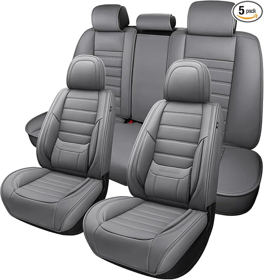 Leather Car Seat Covers,Car Seat Covers Full Set,Automotive Seat Covers 5 Seats,Fit for Most Cars SUV and Most Sedans Grey