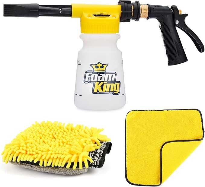 Foam King™ Car Wash Foam Gun & Microfiber Mitt, Garden Hose Attachment for Scratch-Free Cleaning, Snow Foam Cannon Soap Sprayer, Auto Detailing Kit for Cars, Trucks & More