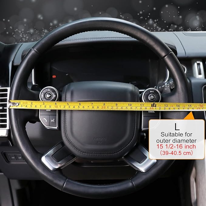 COFIT Breathable Car Steering Wheel Cover 16 inch Auto Universal Leather Wrap Non-Slip Protector Automotive Interior Accessories, Black (Suit for 15.5-16 inch)