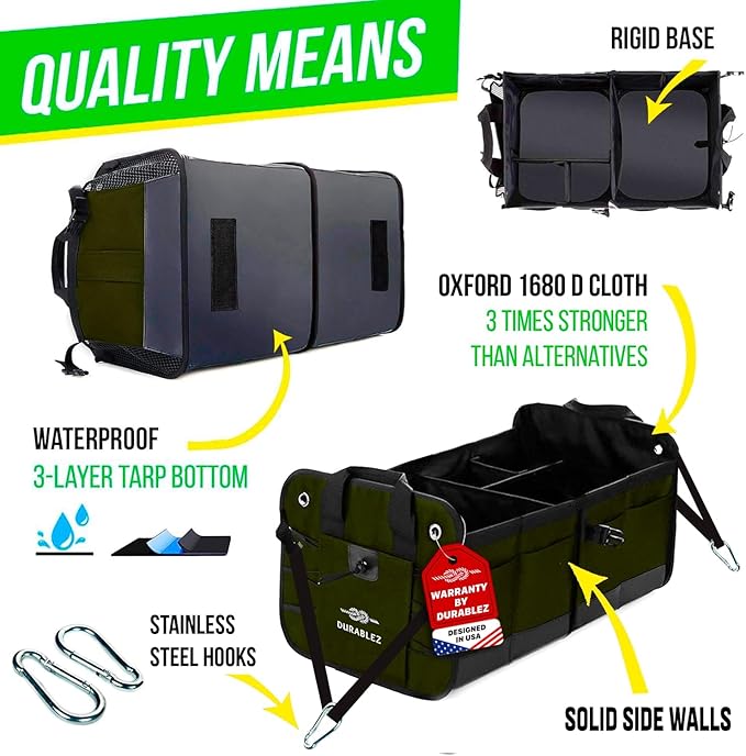 Extra Large Car Trunk Organizer for SUV - Trunk Storage - Modular Configurable Detachable Collapsible - Minivan Truck Sedan Van - 4 Compartment XXL, Black