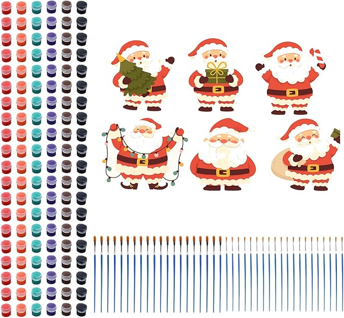 Foilswirl 24 Set Santa Claus Ceramic to Paint Christmas DIY Painting Kit Paint Your Own Christmas Santa Claus Crafts Unpainted Figurine Plaster Decor with Brushes Bags for Decor Party Favor Gifts