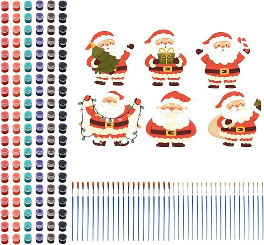 Foilswirl 24 Set Santa Claus Ceramic to Paint Christmas DIY Painting Kit Paint Your Own Christmas Santa Claus Crafts Unpainted Figurine Plaster Decor with Brushes Bags for Decor Party Favor Gifts