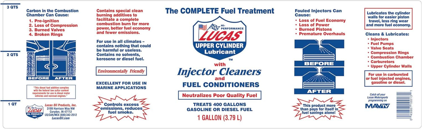 Lucas Oil Fuel Additive, Upper Cylinder Lube, System Cleaner, Lubricant, 1 gal Jug, Diesel/Gas, Set of 4