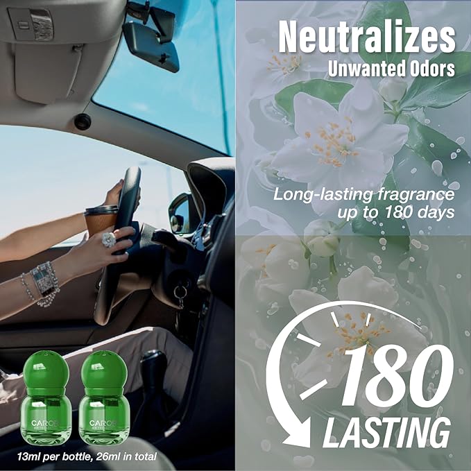 Car Air Freshener Vent Clip, Car Fresheners Long Lasting Scent (13ml x 2 Pack), Up to 180 Days, Air Freshener Deodorizer Odor Eliminator for Auto - Gardenia Perfume