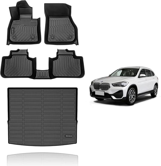 KELCSEECS Floor Mats & Cargo Liner Custom for 2022 2021 2020 2019 2018 2017 2016 BMW X1 Car Mats Automotive Cargo Mat Floor Liners Trunk Mat X1 All Weather Floor Mats Trunk Liner Black