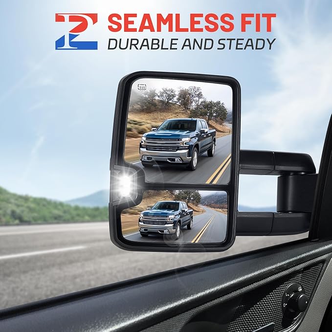 Towing Mirrors Replacement Fit for 2003-2007 Chevy Silverado for GMC Sierra 1500 2500 HD 3500 (2007 only for Classic Model) Black Power Heated Smoked Turn Signal Clearance Lamp Pair LH RH