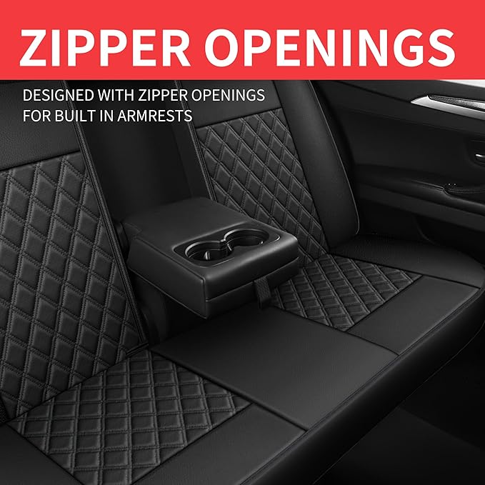 Car Seat Covers Full Set,Breathable and Waterproof Napa Leather Car Seat Cover,Interior Universal Fit for Cars,Sedans,SUVs,Vans,Trucks(Full Seat,Black,N3)