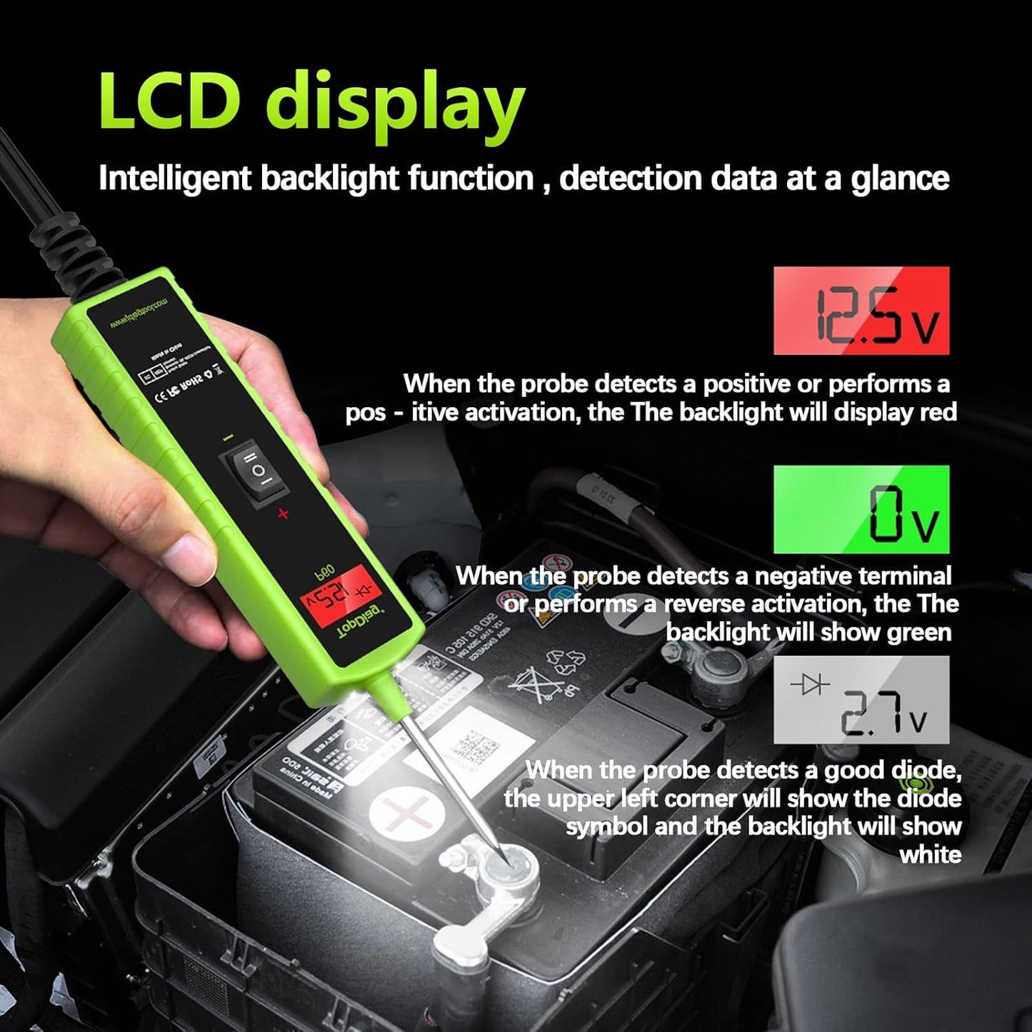 Test Light Automotive Electrical Tool, Topdiag P60 Car Circuit Tester, 12V 24V Power Circuit Probe Kit, 6-30V Vehicle Short Circuit Finder Automobile Voltage Tester, Component Activation Tool