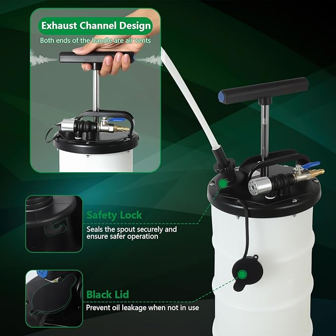 7L Oil Fluid Extractor - Pneumatic/Manual Vacumm Oil Extractor with Pump Tank Remover & 4 Tubes for Engine Oil Change and a Bleeding Hose with Universal Adpater for Brake Bleeding