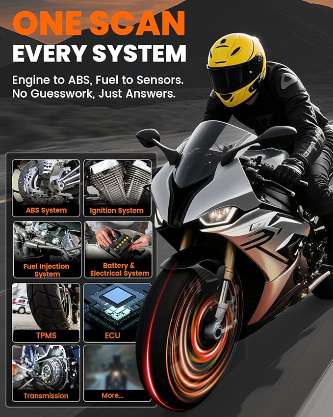 ANCEL MT500 PRO Motorcycle Scanner, Full-System OBD2 Diagnostic Tool with Quick Service Resets & Advanced Programming, Fits for Harley, Honda, Yamaha, Indian, Kawasaki, Suzuki, Polaris, BRP, Victory