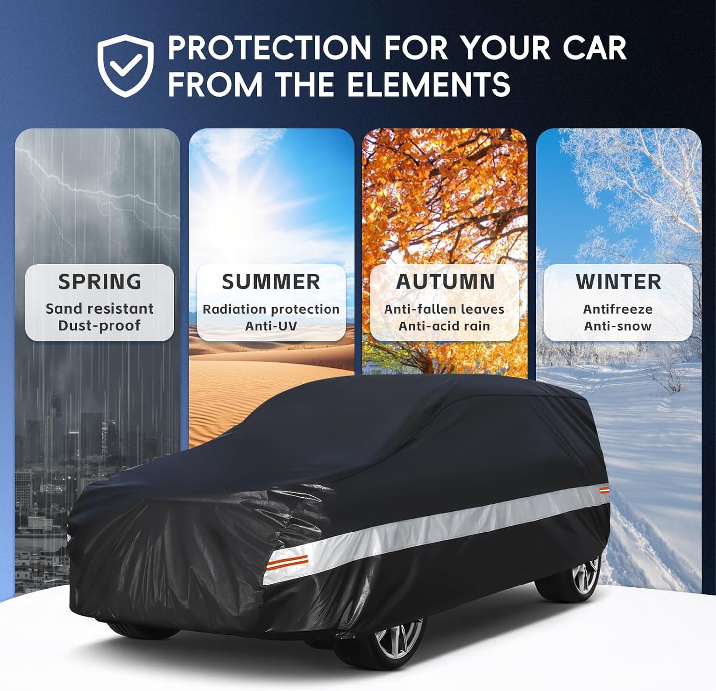 10 Layers SUV Car Cover Custom Fit for GMC Yukon XL (2000-2024) Waterproof All Weather for Automobiles, Outdoor Full Cover Sun UV Rain Protection with Cotton.Black