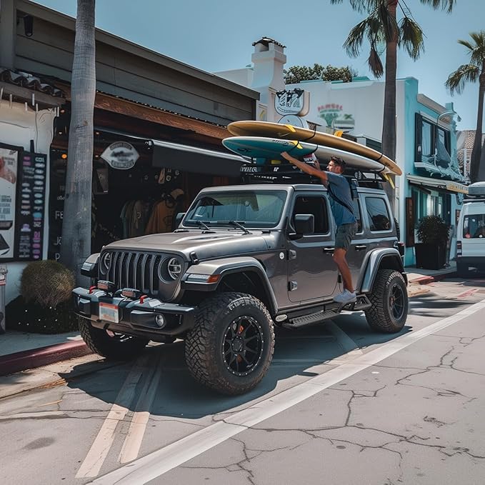 BINARY STAR Running Boards Compatible with Vehicle 2007-2018 Jeep Wrangler JK 4 Doors, 6 Inch Two-Stair Side Steps Nerf Bars, Wrangler Step Bars JKU Step Rails, Carbon Steel Running Boards & Steps.