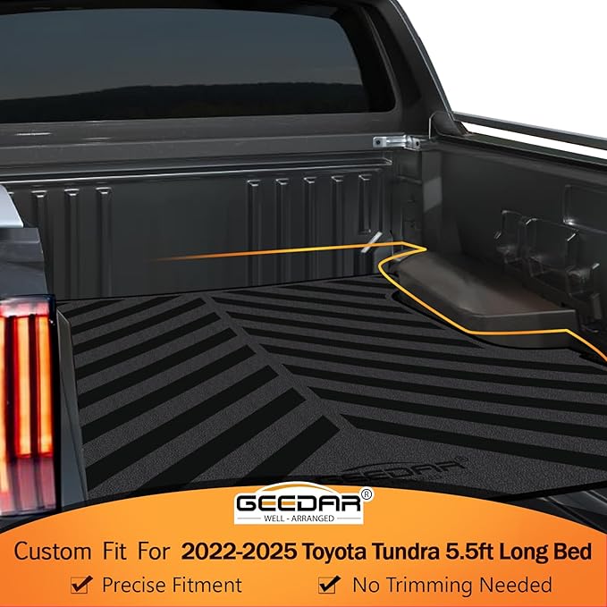GEEDAR Heavy Duty Rubber Bed Mat for Toyota Tundra 5.5 ft Bed Liner, 2022 2023 2024 2025 Tundra Bed Mat, All Weather 5.5 ft Bed Mat for Toyouta Tundra Accessories, Black