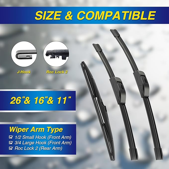 5 PLUS® Windshield Wipers Replacement for Hyundai Tucson 2024-2021,Silicone Water Repellent Wiper Blades-26"/16"/11"(Set of 3), OEM Fit, All-Season, Easy Installation