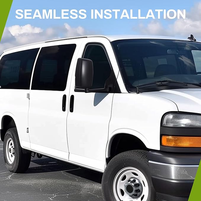 AUTOSAVER88 Towing Mirrors Compatible with 2003-2019 Chevy Express GMC Savana 1500 2500 3500, Manual Folding Manual Control Glass Door Mirror Side Mirror Tow Mirror Black Housing