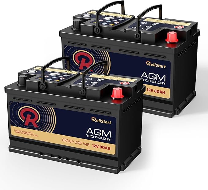 AGM Battery BCI Group 94R Car Battery-12V 80AH H7 Size 94R Automotive Battery, 12V Start-Stop AGM Car Batteries, Deep Cycle, 800CCA, 155RC, Dimensions 12.4" L x 6.88" W x 7.48" H