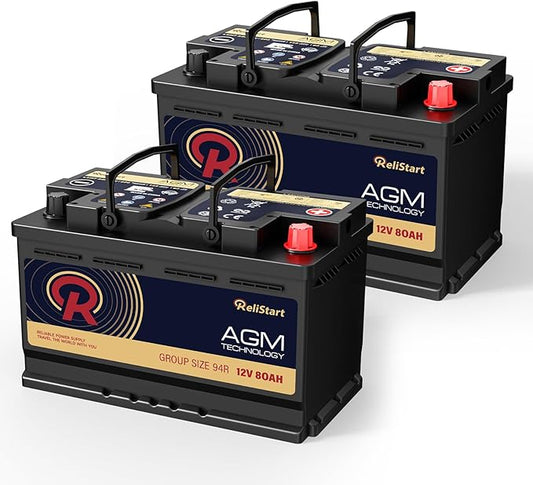 AGM Battery BCI Group 94R Car Battery-12V 80AH H7 Size 94R Automotive Battery, 12V Start-Stop AGM Car Batteries, Deep Cycle, 800CCA, 155RC, Dimensions 12.4" L x 6.88" W x 7.48" H