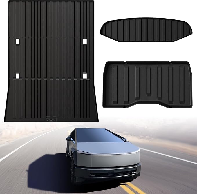 LASFIT Truck Bed Mat for Tesla Cybertruck 2024 2025 2023 6FT Bed Liner Car Accessories, Custom Fit TPE All Weather Pickup Cargo Liner Frunk Rear Sub Trunk Mat Set 3PCS