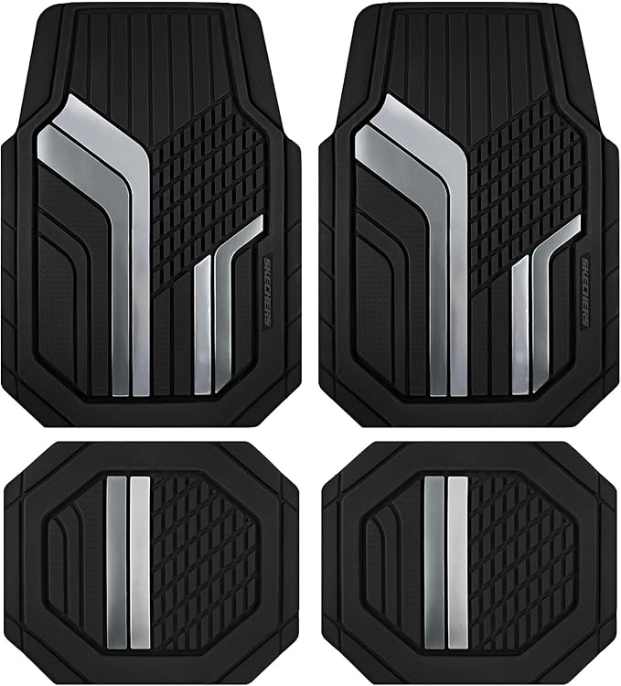 Skechers Heavy Duty Rubber Car Floor Mats,Dual Color Design Floor Mats,All Weather Car Mats,Waterproof Trim To Fit Universal Floor Liner Car Accessories,Automotive Floor Mats For Cars Trucks Suvs,Gery