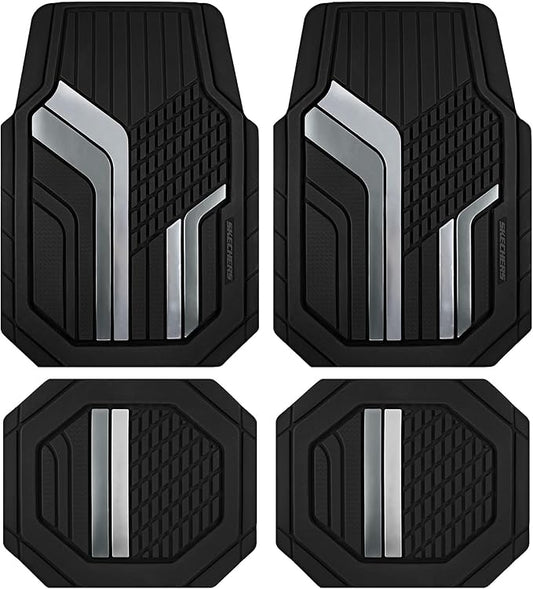 Skechers Heavy Duty Rubber Car Floor Mats,Dual Color Design Floor Mats,All Weather Car Mats,Waterproof Trim To Fit Universal Floor Liner Car Accessories,Automotive Floor Mats For Cars Trucks Suvs,Gery