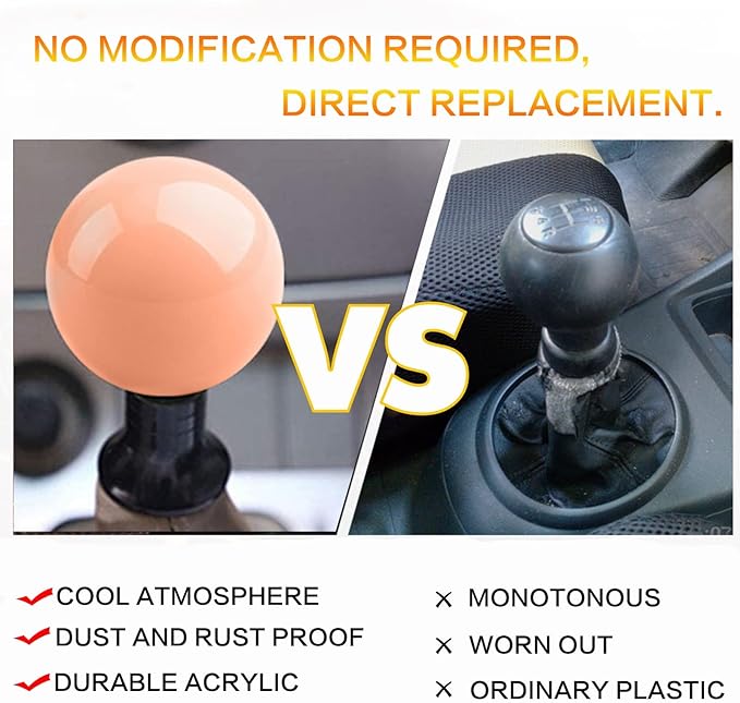 Round Ball Shift Knob Universal Luminous Gear Shift Knob 5 6 Speed for Manual Automatic Vehicles with Adapters (Pink to Red)