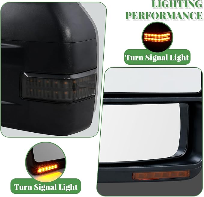 PZ Towing Mirrors Driver & Passenger Pair Set For 08-16 F250/F350/F450/F550 Super Duty Black Cap Power Heated With Smoke Signal Light