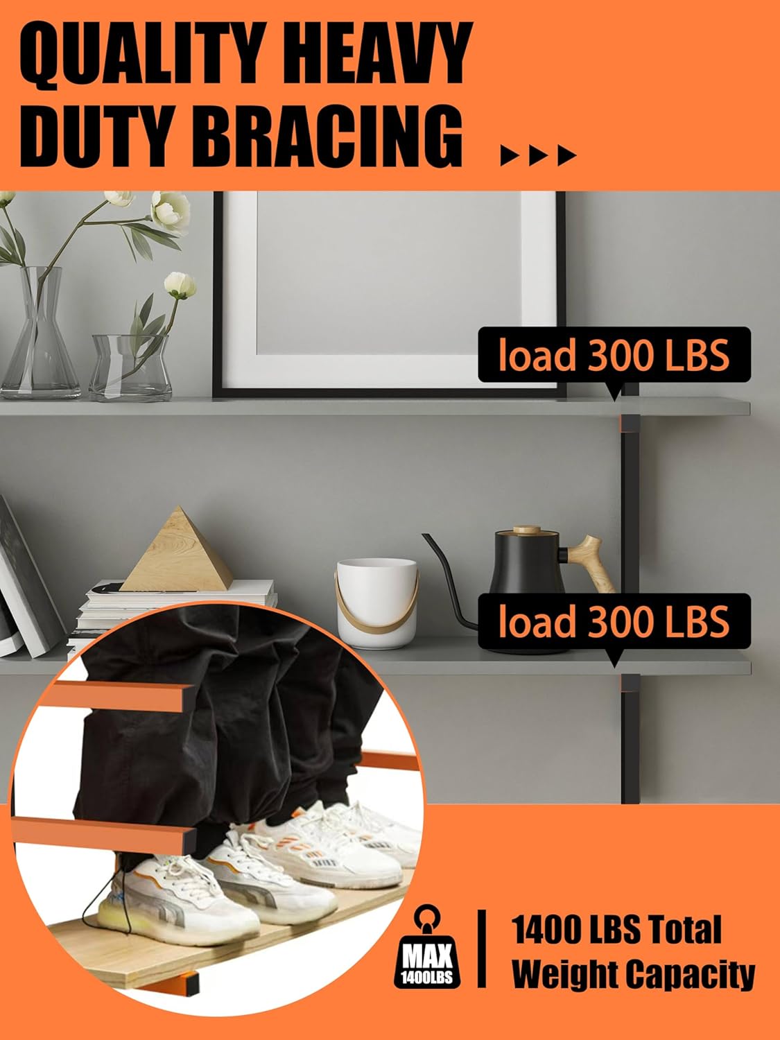 Caliee lumber Storage Rack Wall Mount, 3-Tier Garage Storage Organizer Holds Up to 1400 lbs, Lumber and Tool Rack for Garage, Basement, Workshop, Rustproof & Space-Saving Design (2)