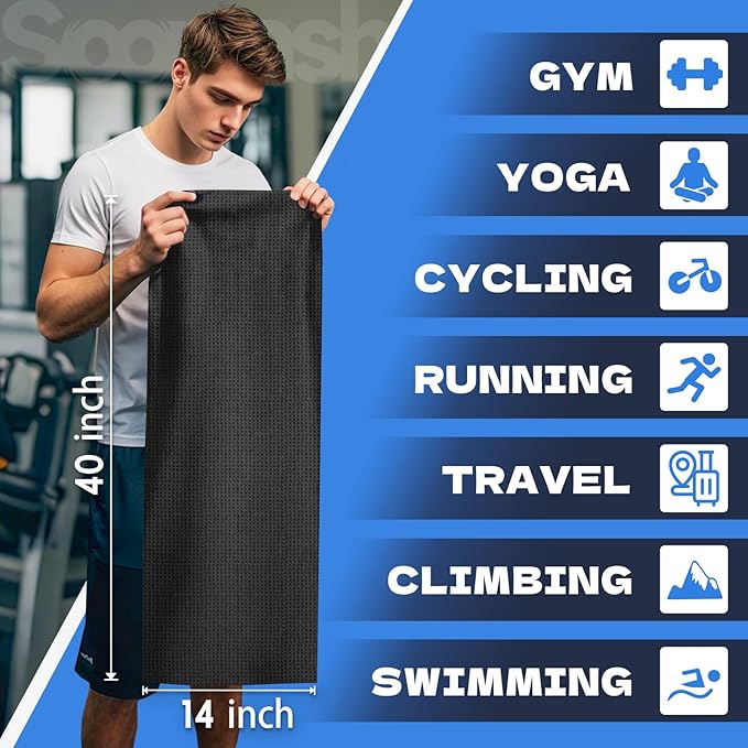 Microfiber Gym Towels for Showering Working Out Quick Dry Negative ions Large Middle Small Sizes Lightweight Gym Towel for Men Women Tennis Sports Towels for Body Hot Yoga Fitness Essentials
