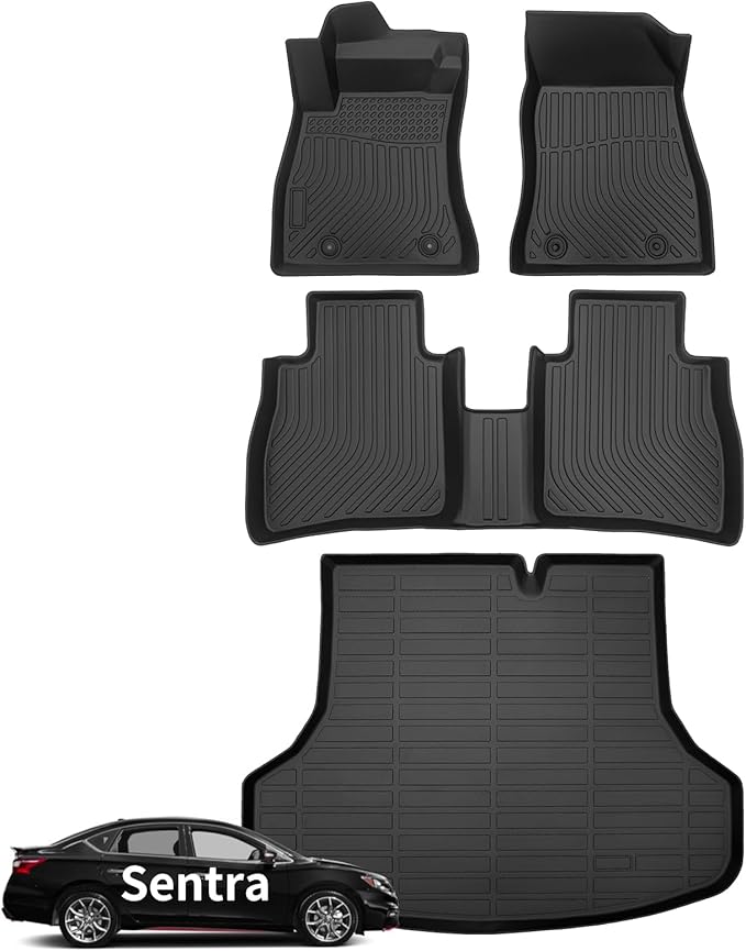 Wayhigh-for 2014-2019 Nissan Sentra S/SV/SR All Weather Floor Mats and Cargo Liner Set TPE Heavy Duty Car Mats Nissan Sentra Accessories- Black