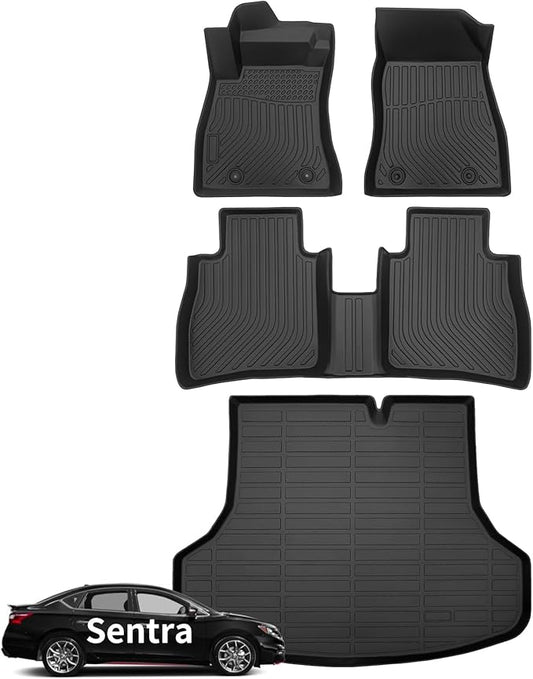 Wayhigh-for 2014-2019 Nissan Sentra S/SV/SR All Weather Floor Mats and Cargo Liner Set TPE Heavy Duty Car Mats Nissan Sentra Accessories- Black
