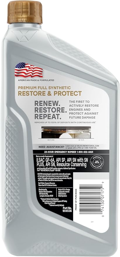 Valvoline Restore & Protect Full Synthetic 0W-20 Motor Oil 1 Quart