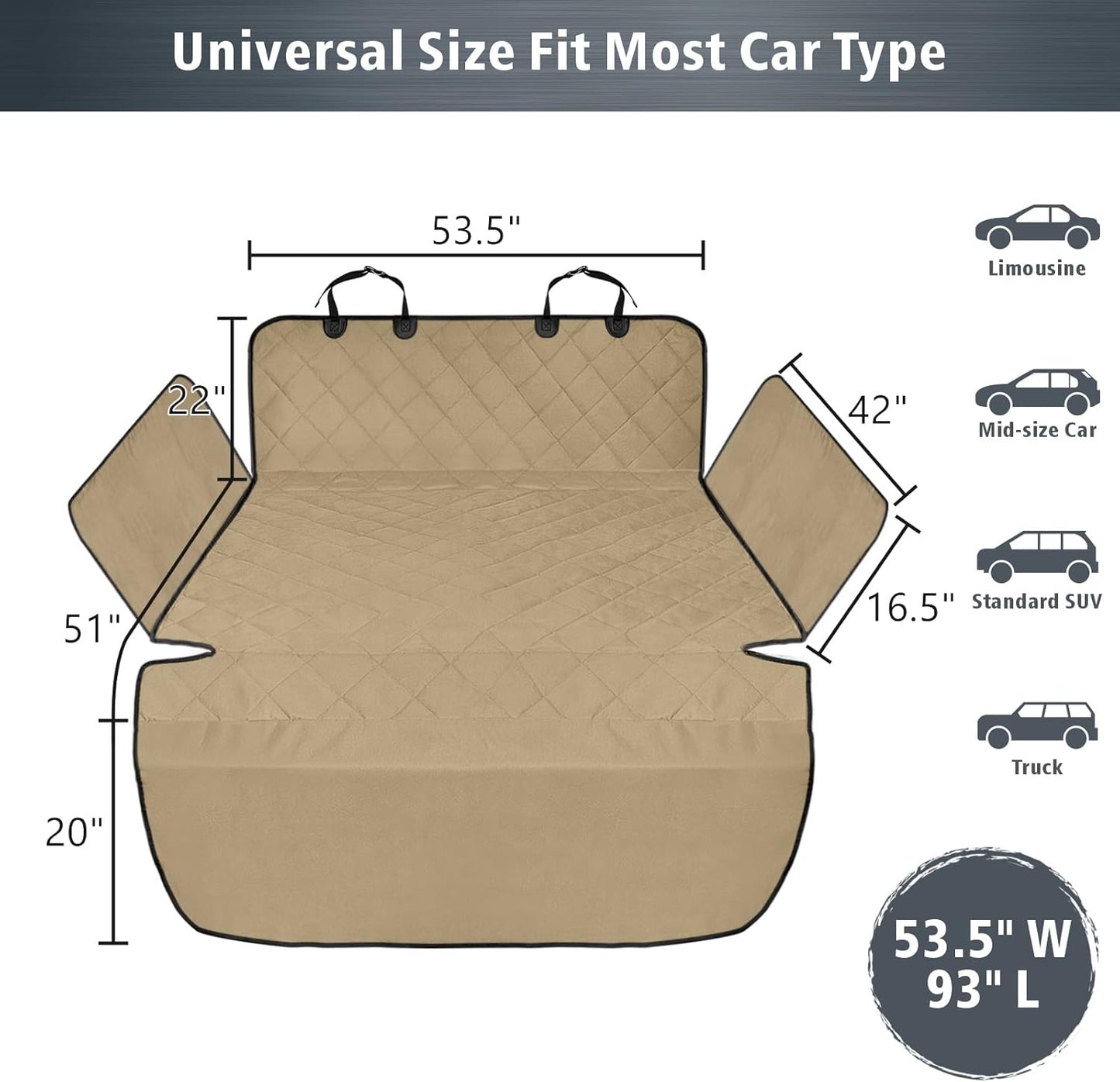 F-color SUV Cargo Liner for Dogs - Waterproof Pet Cargo Liner with Side Flaps, Comfort Dog Cargo Cover with Bumper Flap, Scrachproof Non-Slip Large Size Universal Fit SUVs Sedans Trunks Vans, Khaki