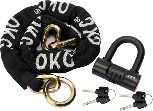 OKG Ultra Security Motorcycle Chain Lock, 4 Keys, 13lbs, 5 ft x 1/2in (12mm) Thick Motorcycle Lock Chain, Heavy Duty Chain Lock, High Security Cut Proof Chain Combo Anti Theft Heavy Duty Small U-Lock