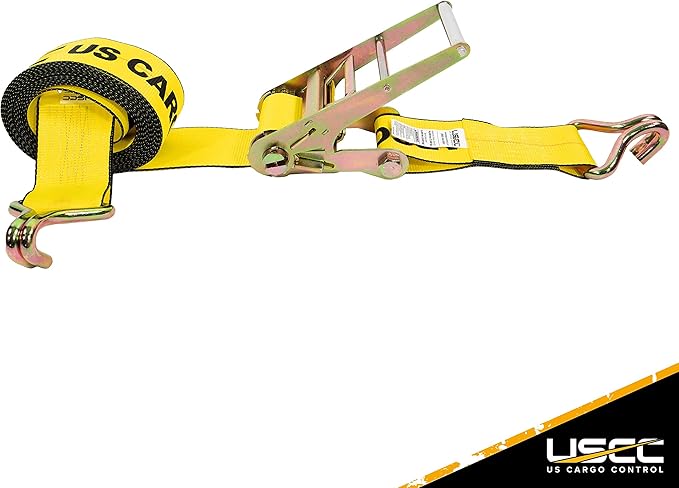 US Cargo Control 4 Inch x 20 Foot Heavy Duty Yellow Ratchet Strap with Wire Hooks, 2 Pack