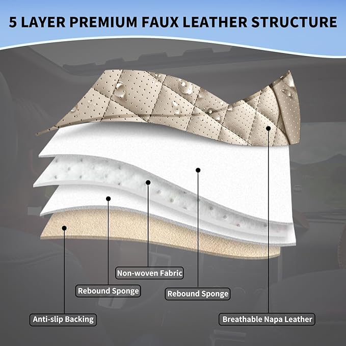 Leather Seat Covers for Cars Breathable Front Seat Covers Waterproof Seat Protectors Universal Fit for Most Automotive Cars SUV Trucks Van (Beige, Front Pair)