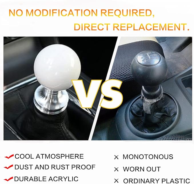 Round Ball Shift Knob Universal Gear Shift Knob 5 6 Speed for Manual Automatic Vehicles with Adapters (Pure White)
