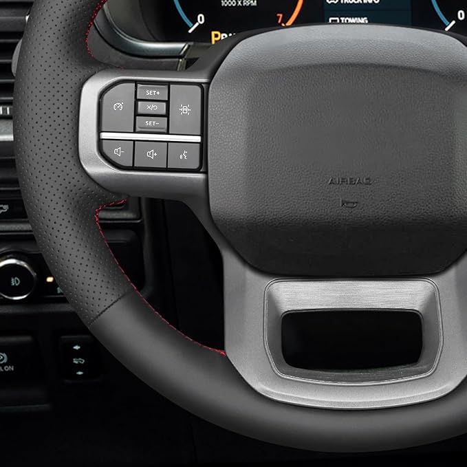 MEWANT DIY Black Genuine Leather Steering Wheel Cover Wrap for Ford F150 Lightning F350 F450 Expedition 2022-2024