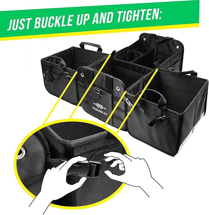 Extra Large Car Trunk Organizer for SUV - Trunk Storage - Modular Configurable Detachable Collapsible - Minivan Truck Sedan Van - 4 Compartment XXL, Black