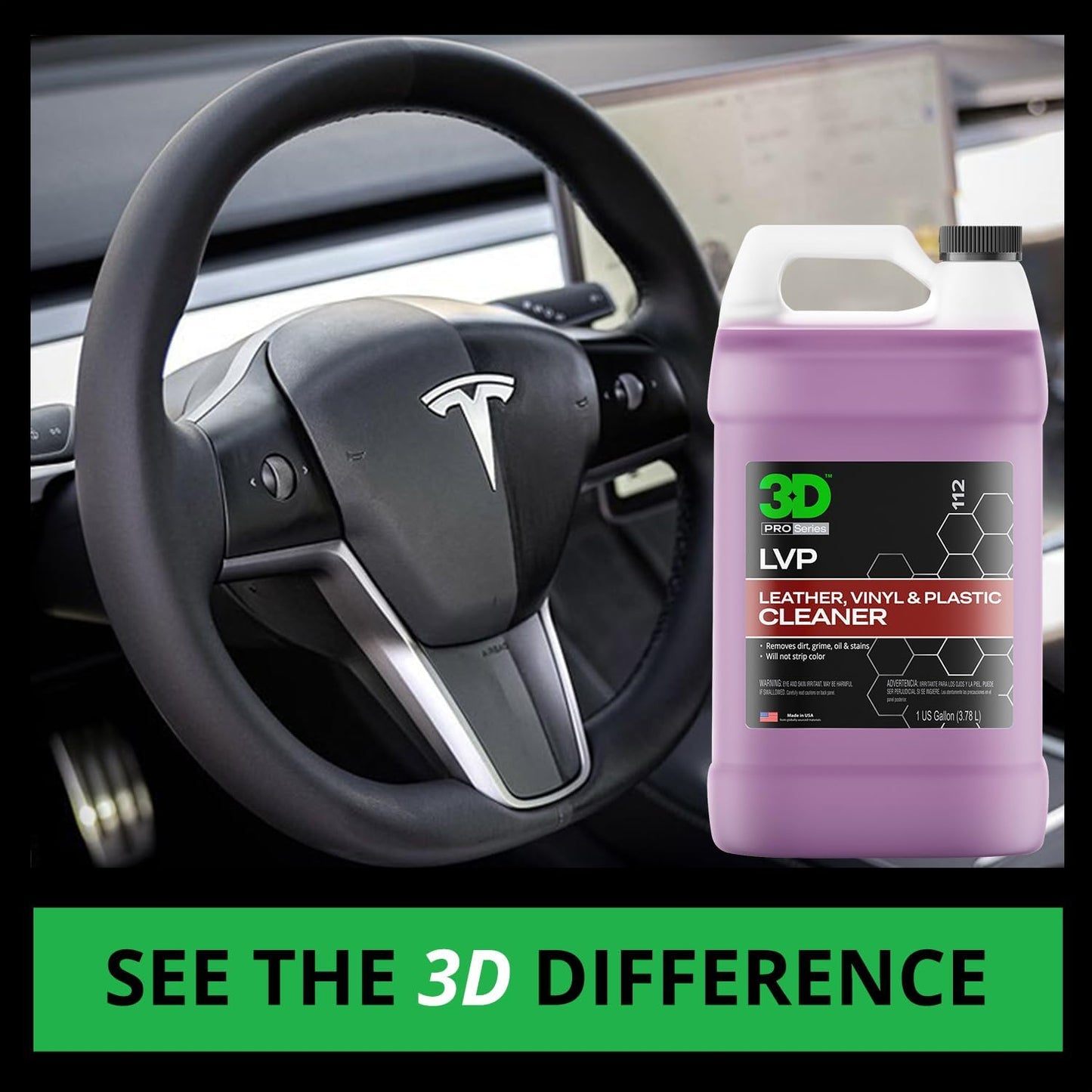 3D LVP Interior Cleaner - Removes Dirt, Grime, Grease, Oil & Stains from Leather, Vinyl & Plastic - Great for Seats, Steering Wheels, Door Panels, Dashboards - Car, Office, Home Use - 1 Gallon