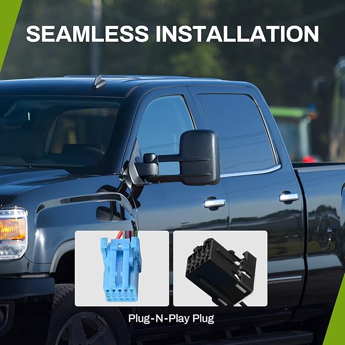 AUTOSAVER88 Towing Mirrors Compatible with 1988-1999 Chevy GMC C1500/K1500, Pair Set for 1988-2000 C2500/C3500/K2500/K3500 Power mirror adjust Manual Telescoping Folding