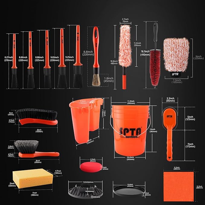 SPTA 33Pcs Car Wash Bucket Set, 20L Scratch Free Detailing Bucket with Car Wash Filter Wash Mitt Sponge Towels Tire Detailing Brush Set, Exterior Interior Car Detailing Set, Complete Car Care Tools