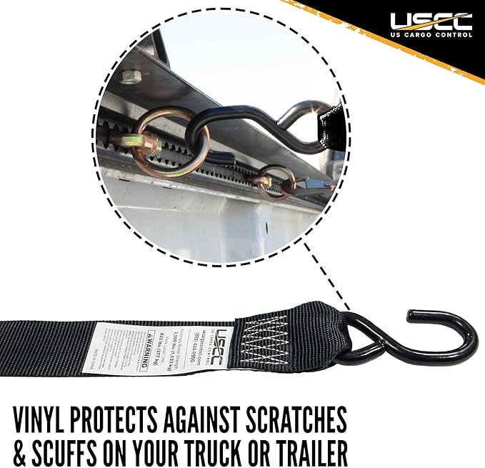 US Cargo Control Stainless Steel Ratchet Straps with S-Hooks (4-Pack), 2 Inch x 10 Foot, 2,500 LBS Break Strength, Marine Tie Down Straps for Boats, ATVs, Trees, Camping, Snow, Saltwater Applications