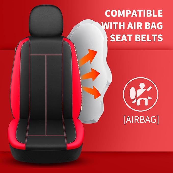 Waterproof Car seat Covers Full Set, Premium EVA Neoprene Lining Seat Covers, Airbag Compatibable,Universal Automotive Comfort Protection for Most Cars,Trucks,SUVs(Black Red 816)