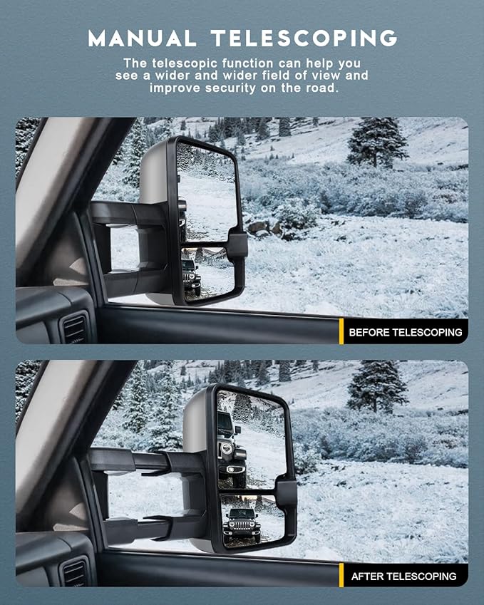 OCPTY Towing Mirrors Power Heated Left Driver Right Passenger Side Tow Mirrors Fit For 2014-2018 For Chevy For Gmc 1500 2015-2019 For Chevy For Gmc 2500 Hd 3500 Hd With Led Turn Signal Chrome