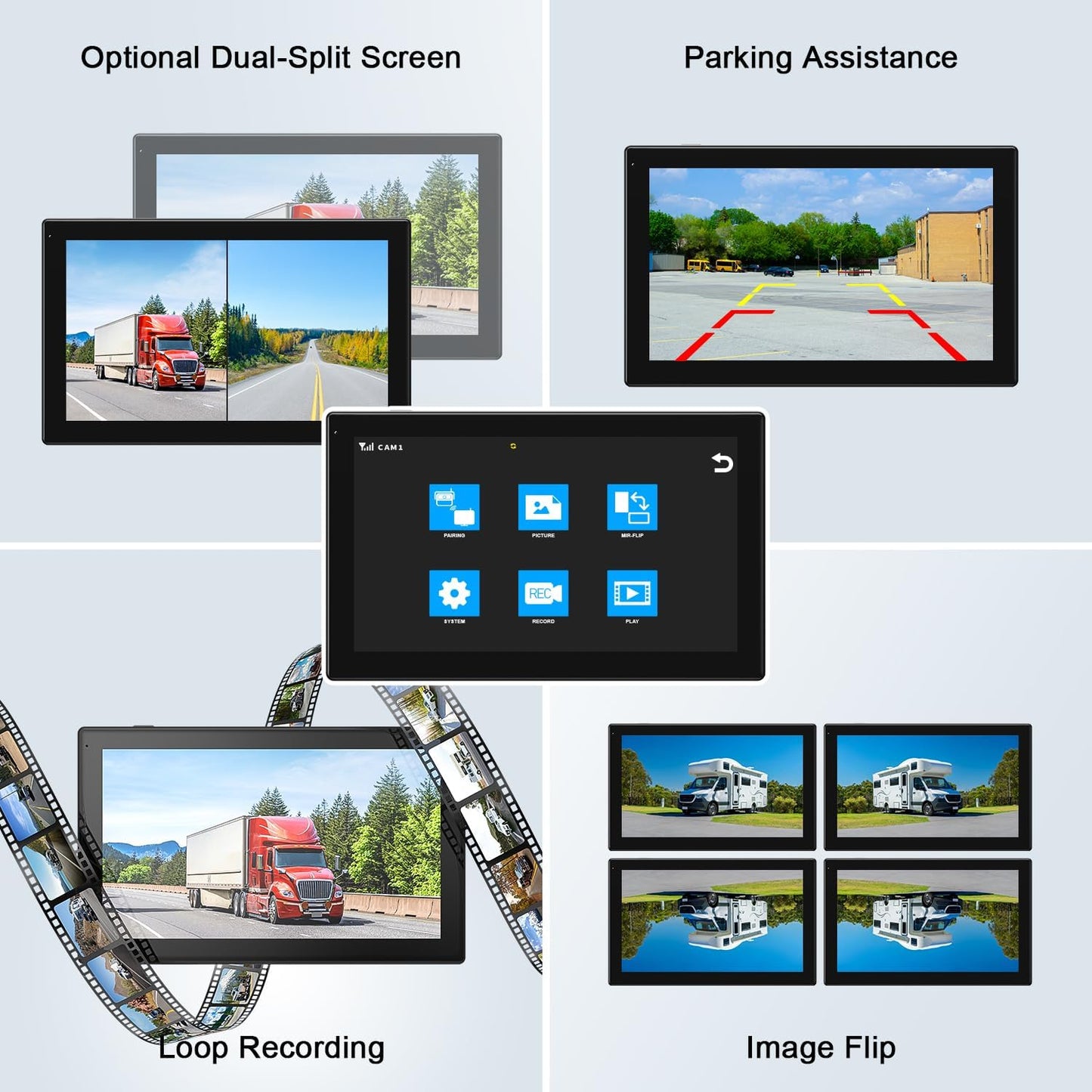 Fookoo 2 Magnetic Solar Wireless Backup Camera 10.1" IPS Touchscreen Monitor 1 Min DIY Install Portable Scratch-Proof No Drilling HD 1080P DVR Rechargeable Night Vision for RV Truck Camper - DCM102