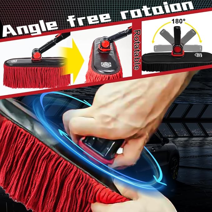 2In1 Brush And Duster For Car Exterior,Chenille Car Wash Brush Mop*1PC,Wax Cotton Car Duster Mop*1PC Remove Dust,Freely Switch A Retractable Black Steel Pole,Car Cleaning Supplies For Boat Truck Rv